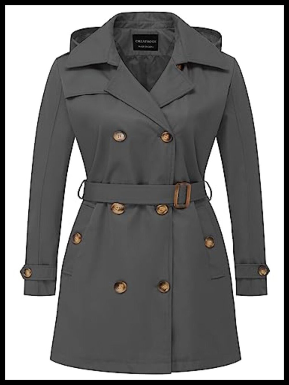 Plus Size Trench Coat Double-Breasted Belted Water-Repellent Overcoat
